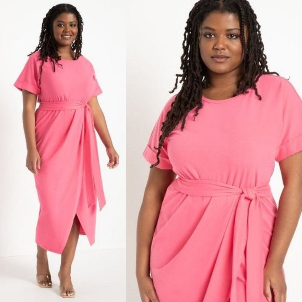 🌷 NEW Eloquii Pink Wrap Skirt Maxi Dress 22